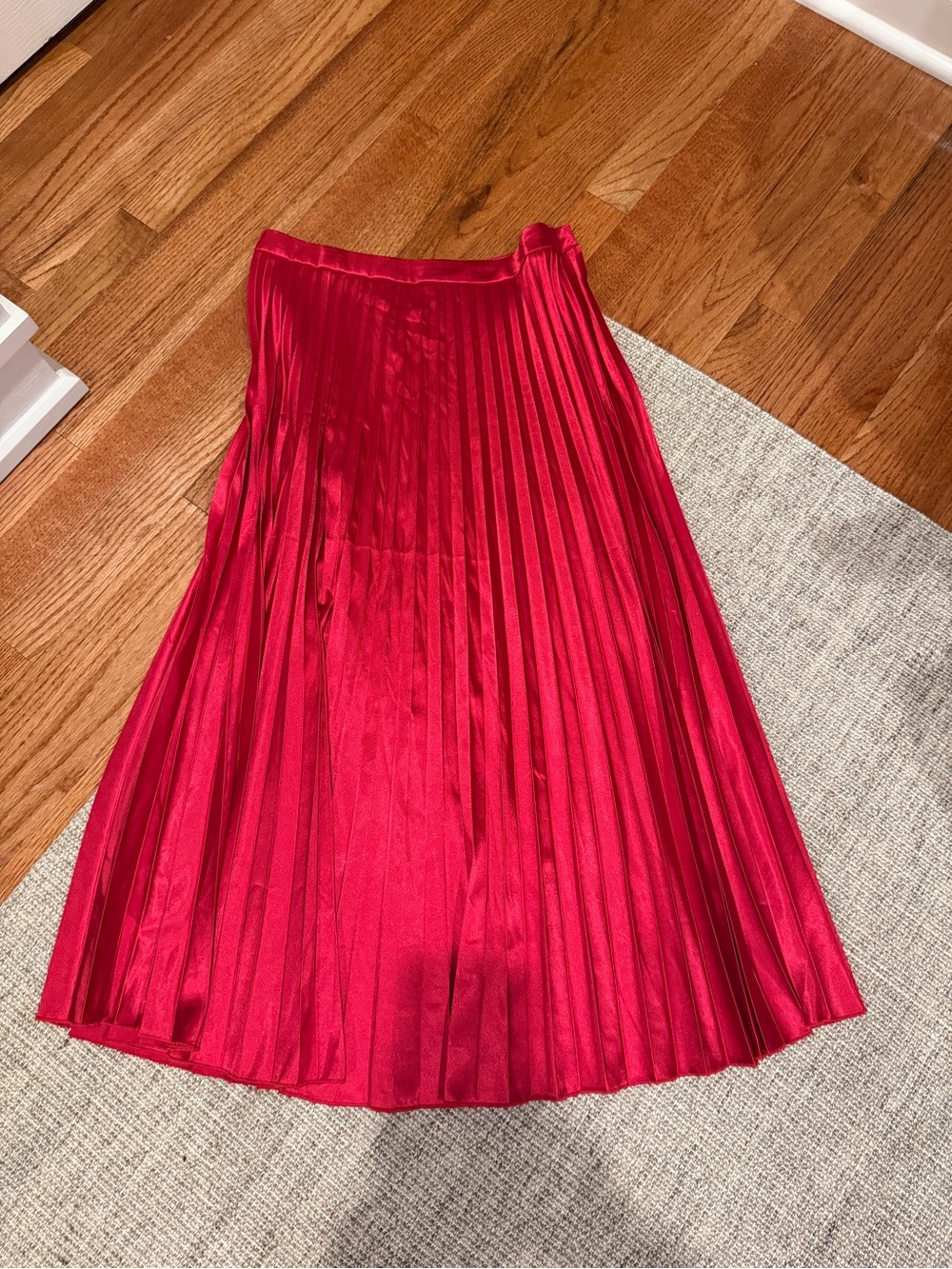 Lulu's Red Satin Pleated Midi Skirt